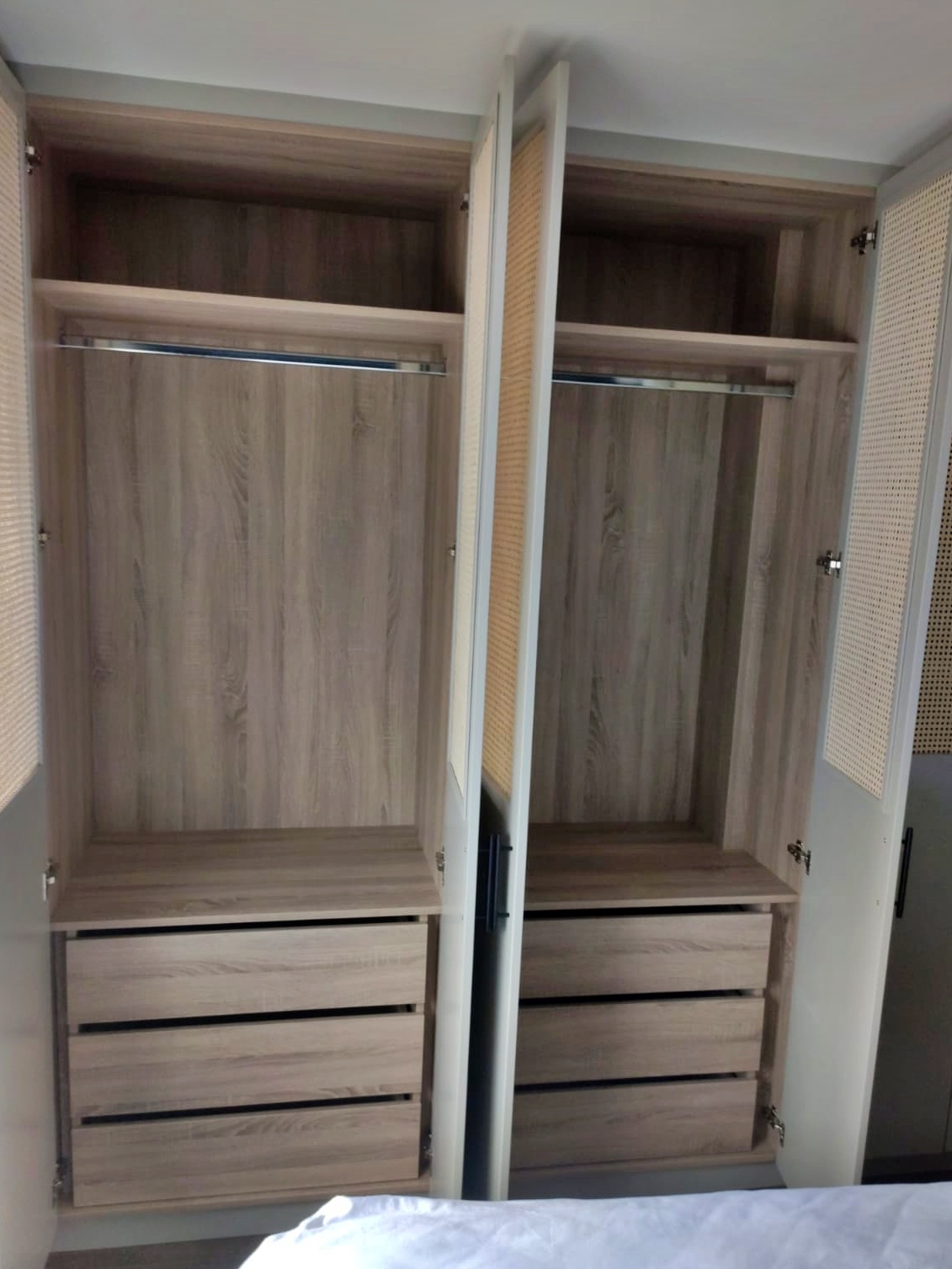 Painted Wardrobe with Natural Rattan Net Insert Bespoke Fitted
